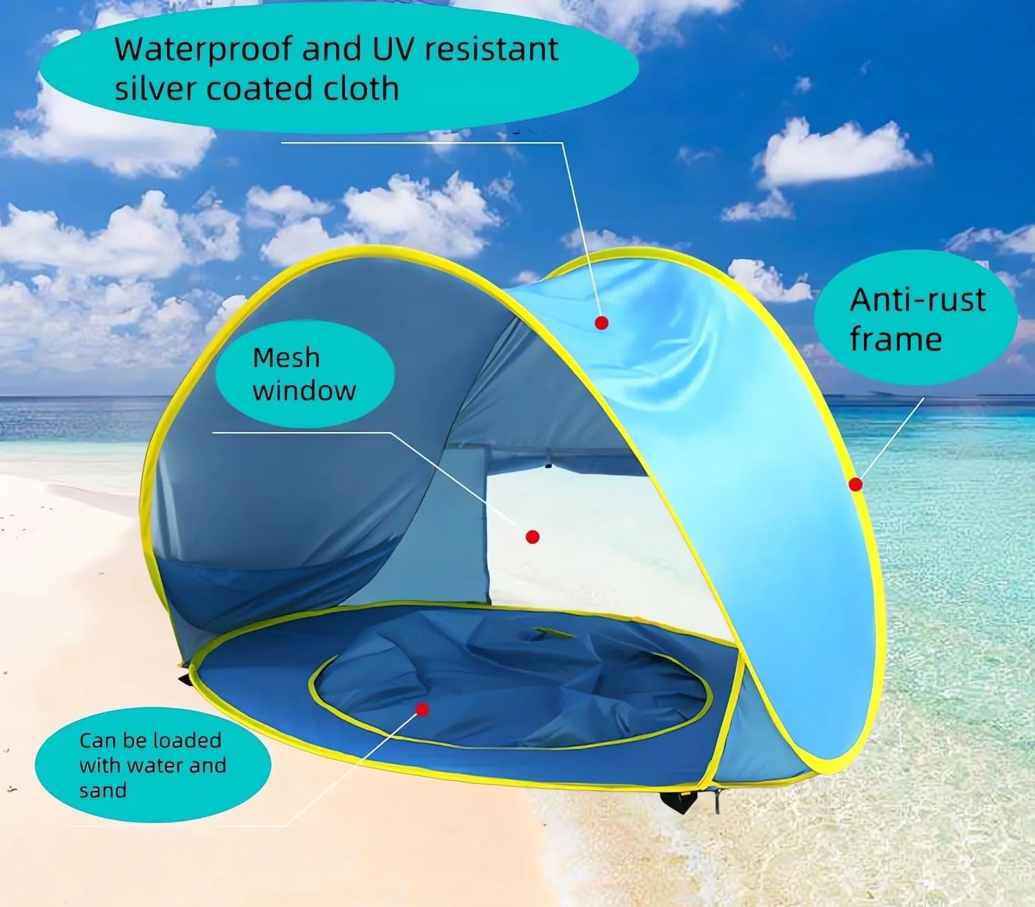 Baby Beach Tent, Pop Up Portable Sun Shelter for Infant & Toddler, Waterproof & 50  UPF UV Protection, Outdoor Kiddie Pools, Kids Beach Shade Tent (Blue)