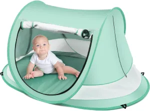 Baby Beach Tent Uv Protection, Portable Baby Travel Tent with Mosquitoes Nets, Foldable Baby Pop Up Tents for Vacation, Camping, Pool, Beach, Travel, Backyard