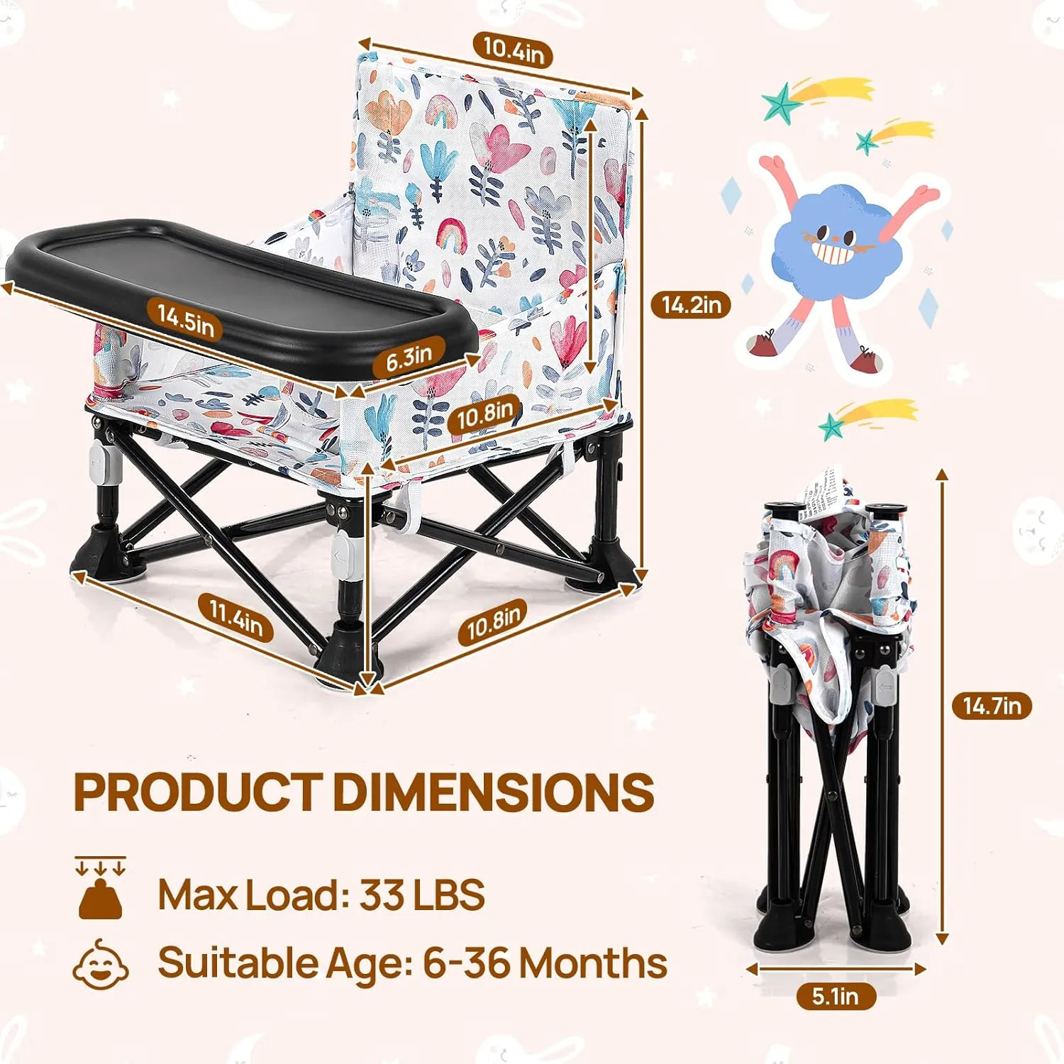 Baby Camping Chair, Booster Seat Travel, Booster Seat for Kitchen Chair