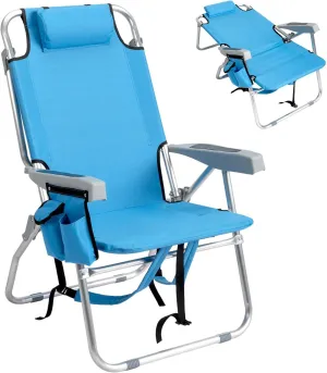 Backpack Beach Chair with Towel Bar,Cooler and Storage Pouch,5-Position Adjustable High Beach Chairs for Adults,Lightweight Folding Camping Lawn Chairs with Cup Holder,Portable Lay Flat Outdoor Chair