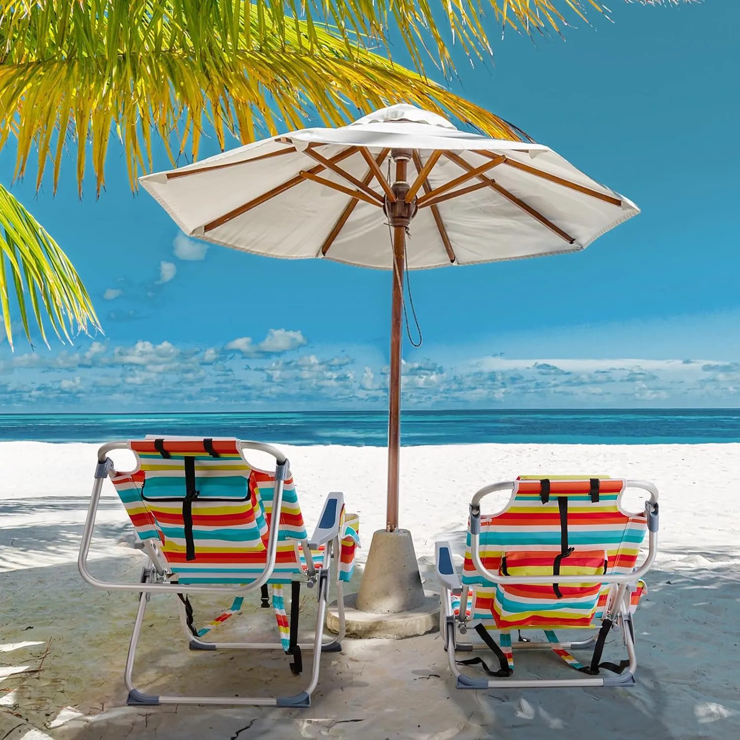 Backpack Beach Chairs Low 5 Position Beach Chair with Pouch Straps Folding Lightweight Reclining Aluminum Lay Flat Single (Rainbow Stripes, High)