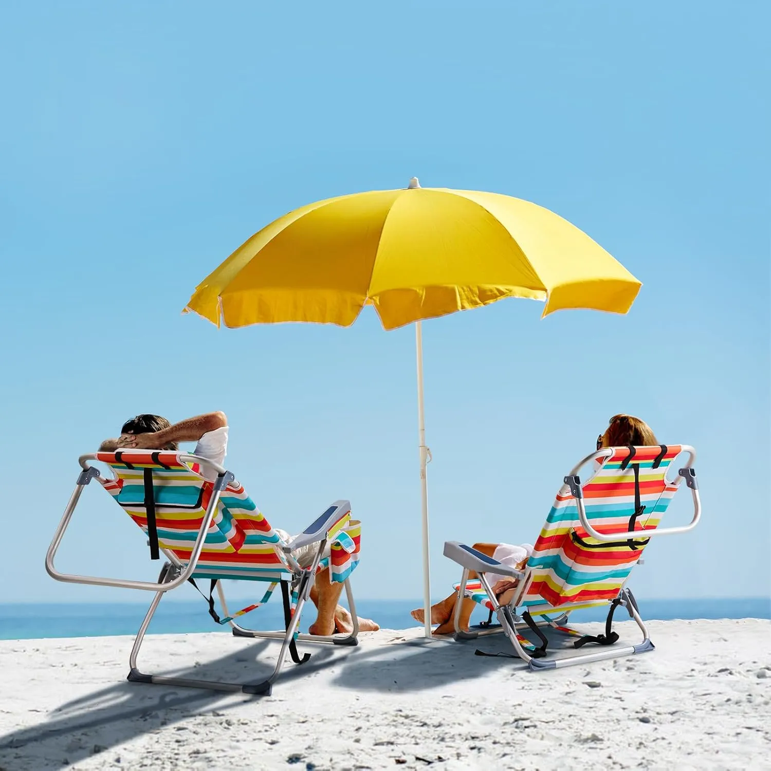 Backpack Beach Chairs Low 5 Position Beach Chair with Pouch Straps Folding Lightweight Reclining Aluminum Lay Flat Single (Rainbow Stripes, High)