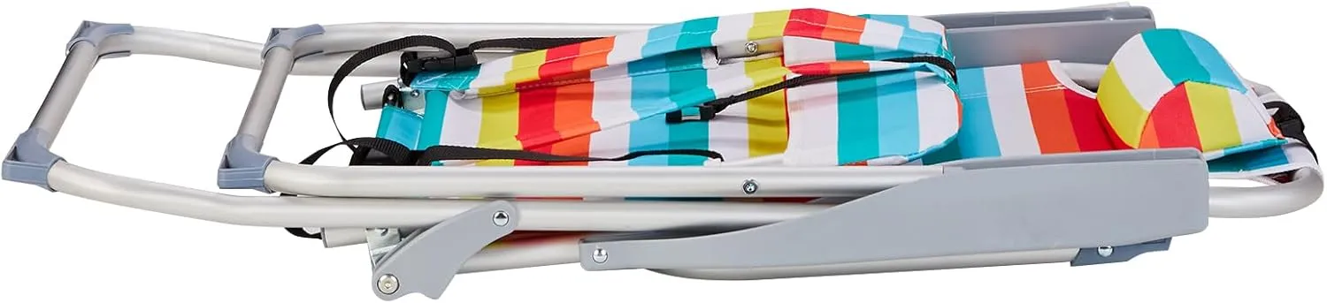 Backpack Beach Chairs Low 5 Position Beach Chair with Pouch Straps Folding Lightweight Reclining Aluminum Lay Flat Single (Rainbow Stripes, High)