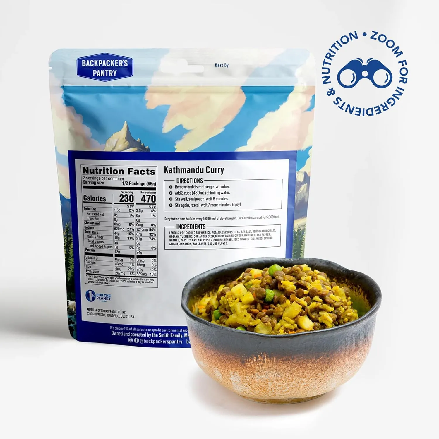 Backpacker's Pantry Kathmandu Curry - Freeze Dried Backpacking & Camping Food - Emergency Food - 24 Grams of Protein, Vegan, Gluten-Free - 6 Count