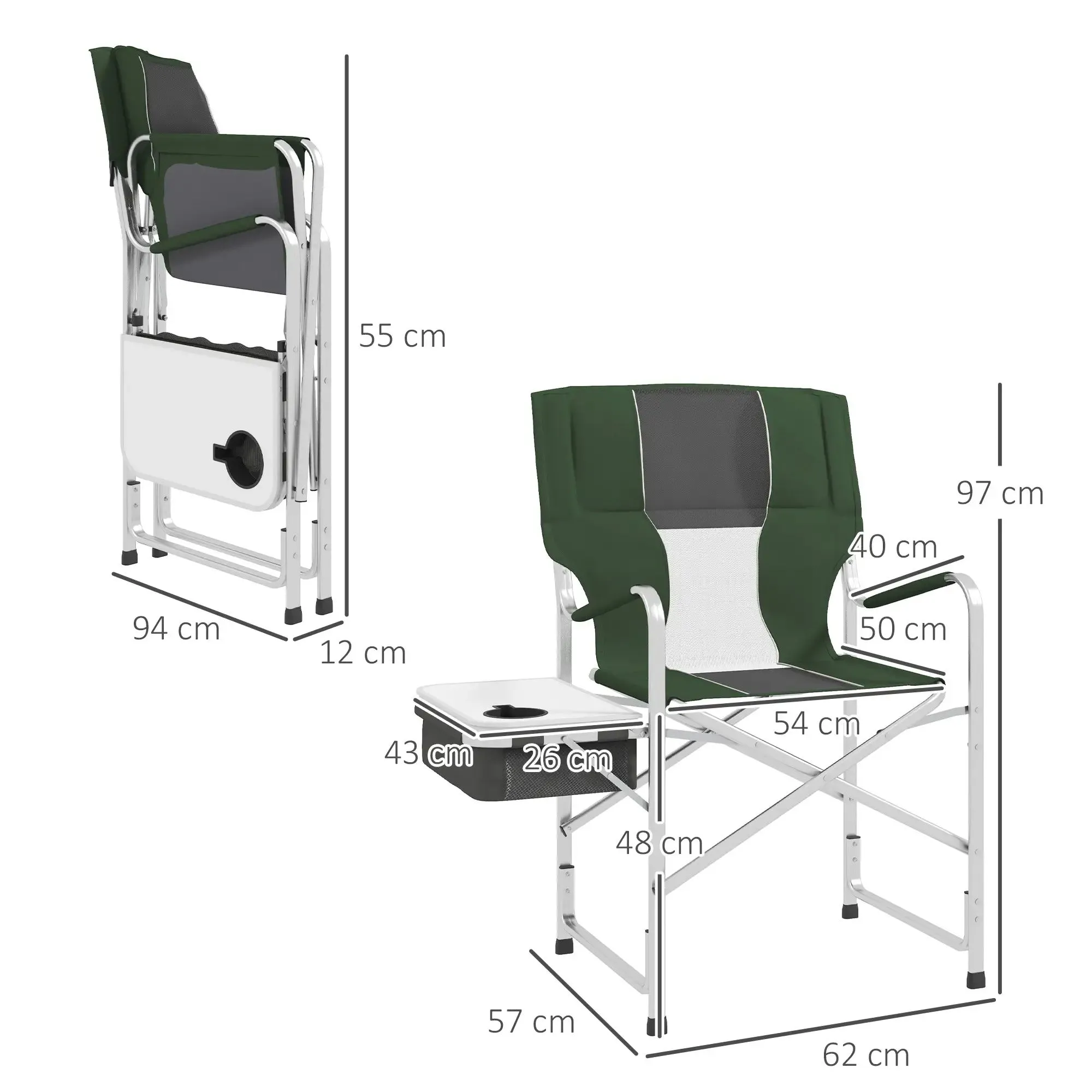 Bag - Aluminium Fast shipping Outsunny Chair, Camping Table Folding With Ergonomic Cooler Green