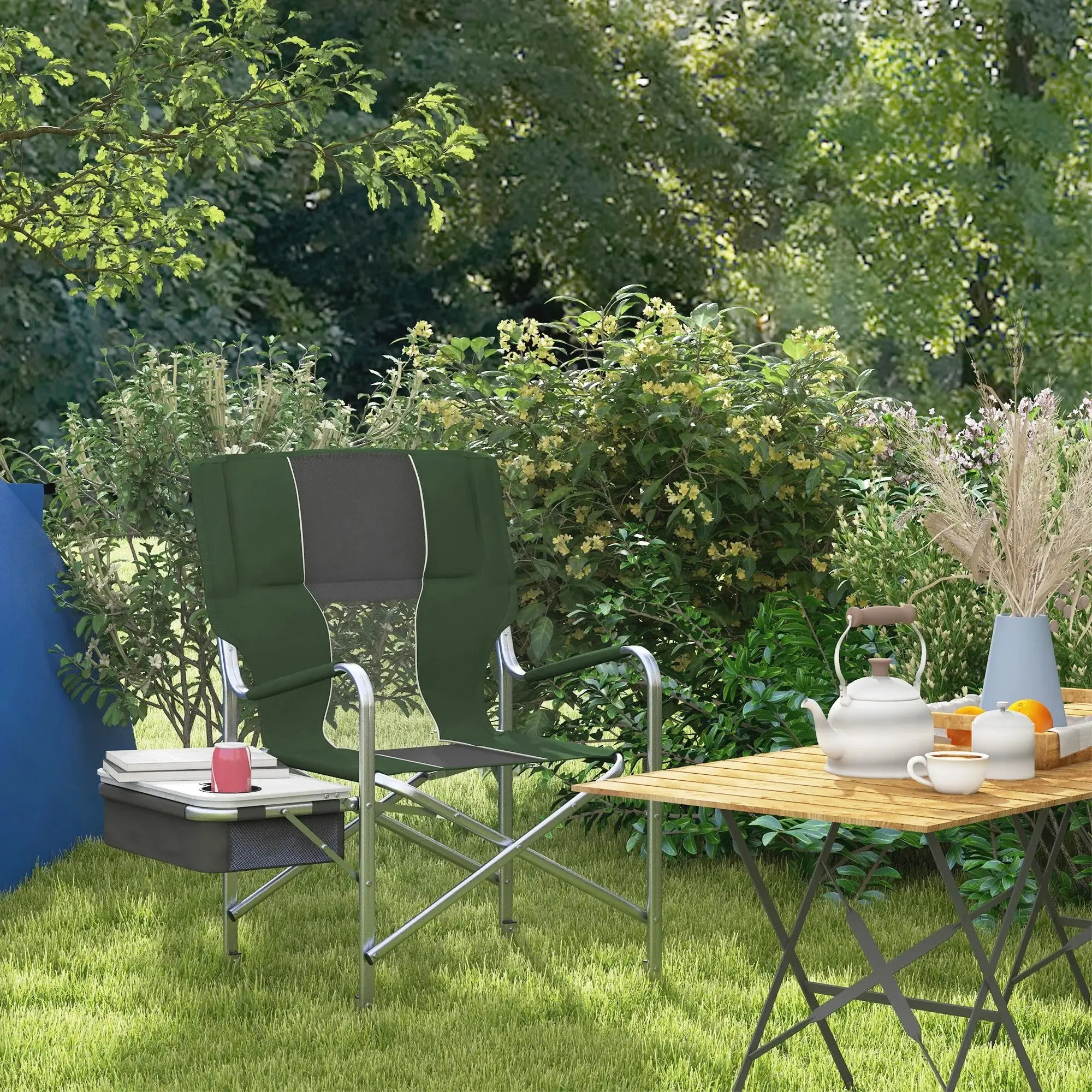 Bag - Aluminium Fast shipping Outsunny Chair, Camping Table Folding With Ergonomic Cooler Green