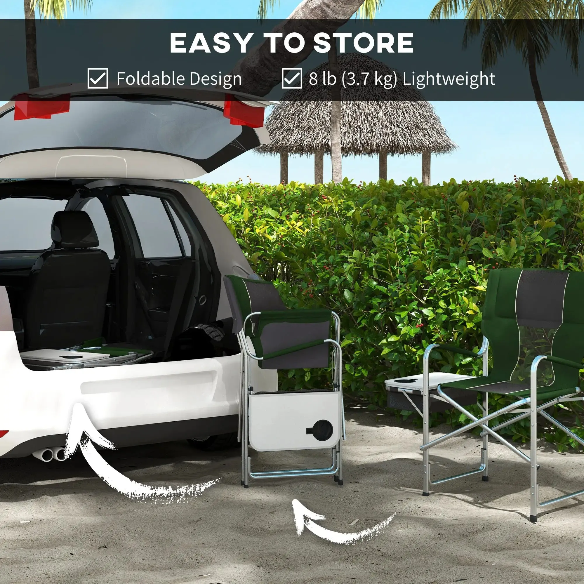 Bag - Aluminium Fast shipping Outsunny Chair, Camping Table Folding With Ergonomic Cooler Green