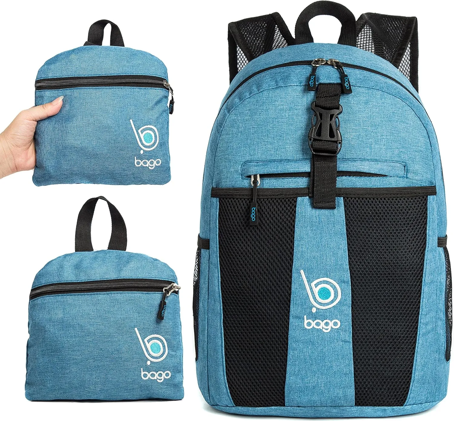 bago Lightweight Small Hiking Backpack for Women and Men - 25L Travel Day Pack - Foldable Hiking Daypack Ultralight for Camping Outdoor Sports - Day Bag Packable Backpack for Travel (SnowBlue)