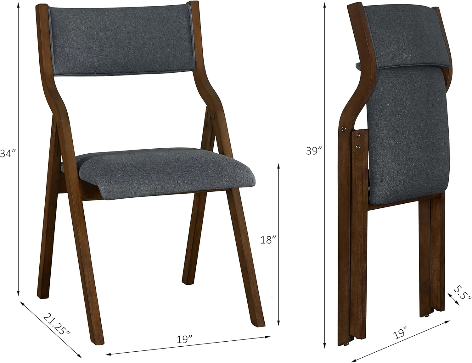 Ball & Cast Modern Folding Chairs Foldable Dining Chairs Set of 2, 18" Seat Height, Dark Grey
