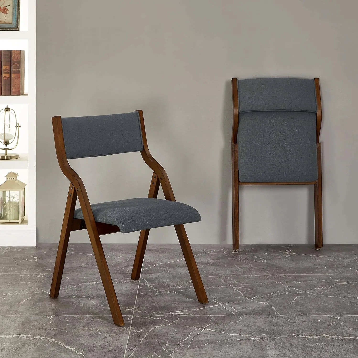 Ball & Cast Modern Folding Chairs Foldable Dining Chairs Set of 2, 18" Seat Height, Dark Grey