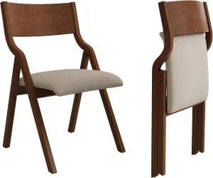 Ball & Cast Upholstered Folding Chairs Set of 2,with Padded Seat,Wooden Portable Dining Chairs W/Ergonomically Designed Back and Cushion,Easy Carry,No Need to Install,for Kitchen,Office,Walnut