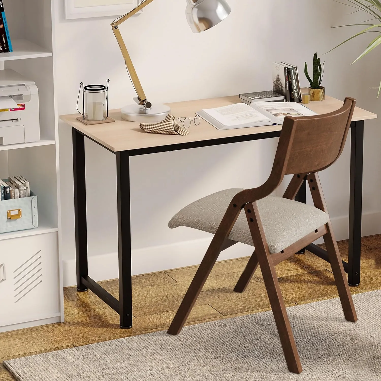 Ball & Cast Upholstered Folding Chairs Set of 2,with Padded Seat,Wooden Portable Dining Chairs W/Ergonomically Designed Back and Cushion,Easy Carry,No Need to Install,for Kitchen,Office,Walnut