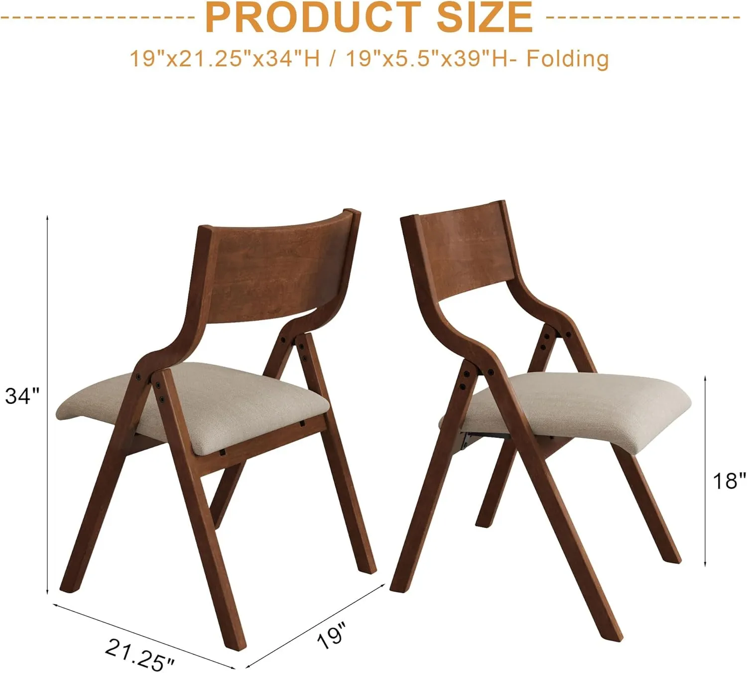 Ball & Cast Upholstered Folding Chairs Set of 2,with Padded Seat,Wooden Portable Dining Chairs W/Ergonomically Designed Back and Cushion,Easy Carry,No Need to Install,for Kitchen,Office,Walnut