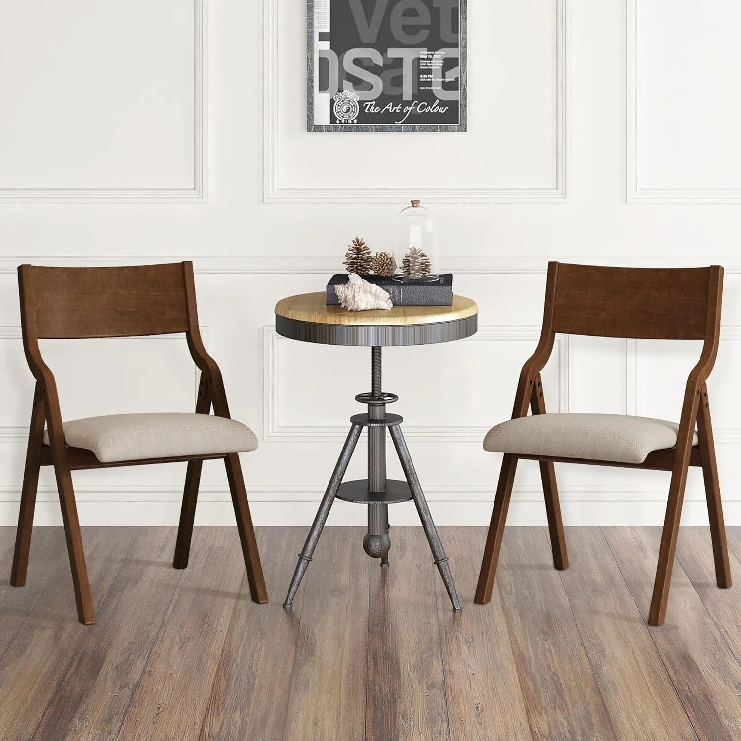 Ball & Cast Upholstered Folding Chairs Set of 2,with Padded Seat,Wooden Portable Dining Chairs W/Ergonomically Designed Back and Cushion,Easy Carry,No Need to Install,for Kitchen,Office,Walnut