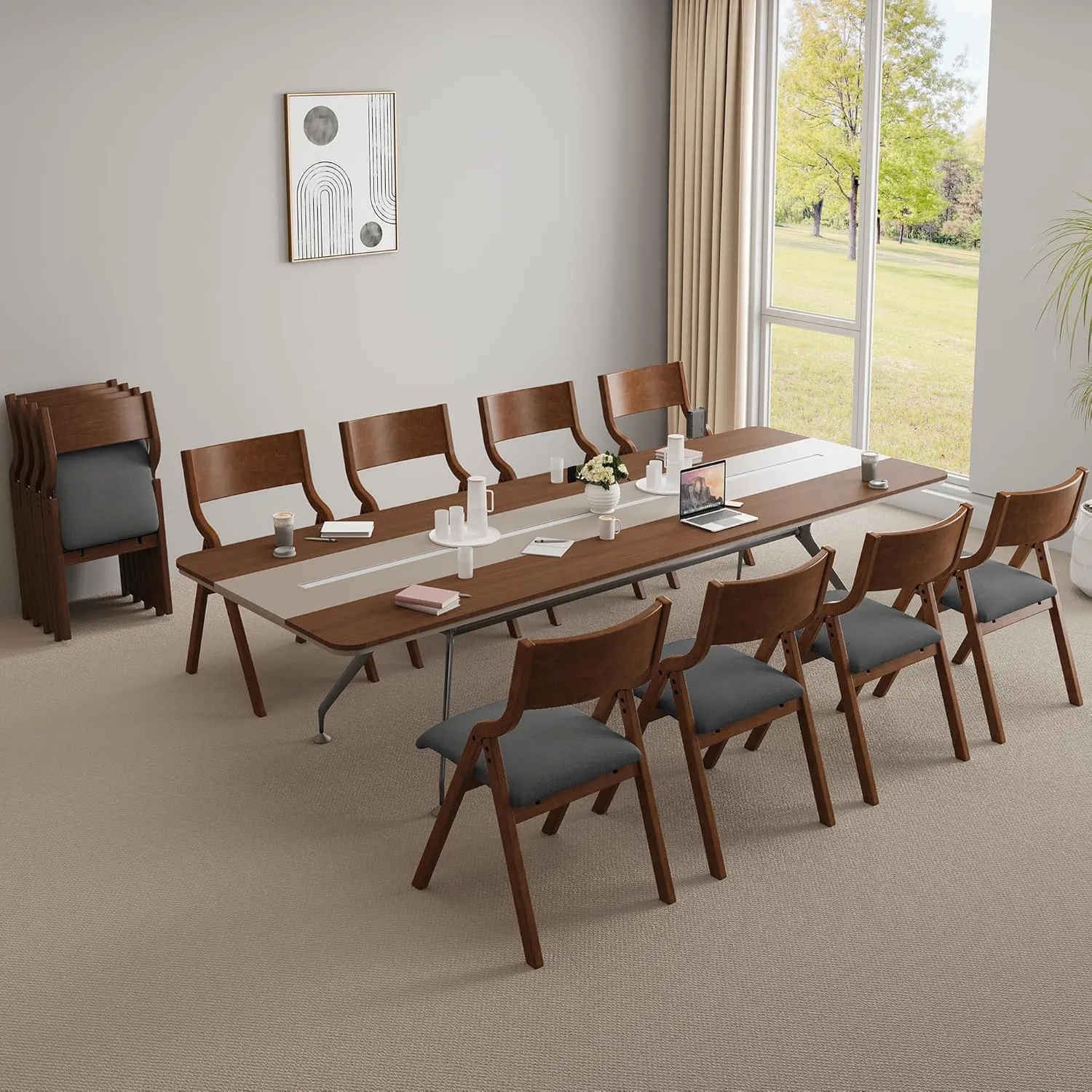 Ball & Cast Upholstered Folding Dining Chairs Set of 2, Foldable Wooden Chair 2-Pack, Portable Office-Chair for Kitchen Outdoor Activity, Easy Carry & Storage, Walnut Grey