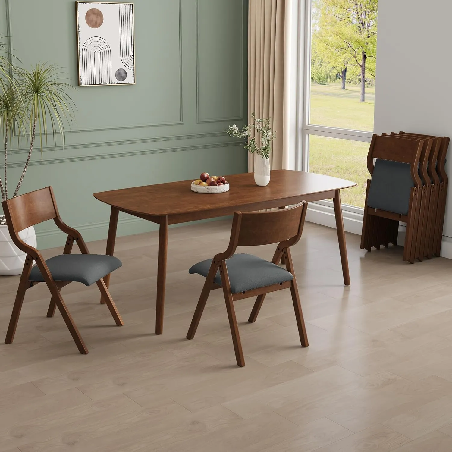 Ball & Cast Upholstered Folding Dining Chairs Set of 2, Foldable Wooden Chair 2-Pack, Portable Office-Chair for Kitchen Outdoor Activity, Easy Carry & Storage, Walnut Grey