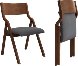 Ball & Cast Upholstered Folding Dining Chairs Set of 2, Foldable Wooden Chair 2-Pack, Portable Office-Chair for Kitchen Outdoor Activity, Easy Carry & Storage, Walnut Grey