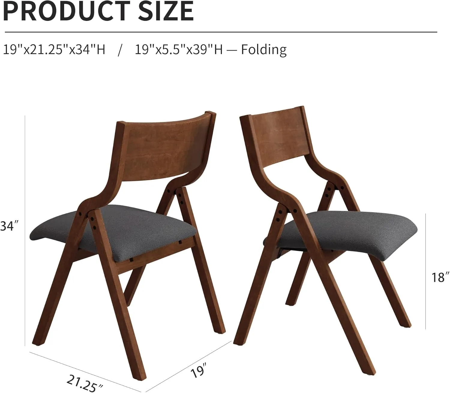 Ball & Cast Upholstered Folding Dining Chairs Set of 2, Foldable Wooden Chair 2-Pack, Portable Office-Chair for Kitchen Outdoor Activity, Easy Carry & Storage, Walnut Grey