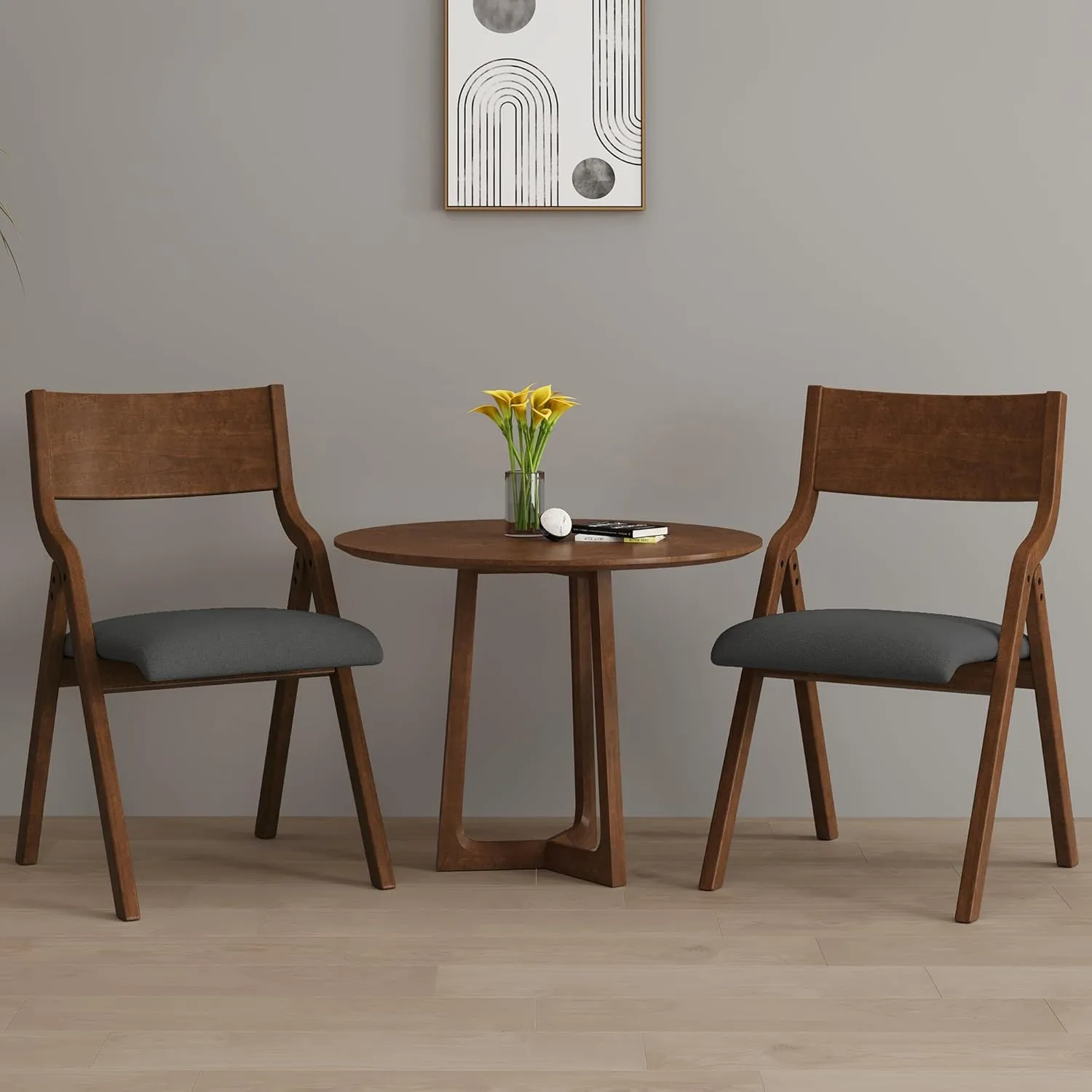Ball & Cast Upholstered Folding Dining Chairs Set of 2, Foldable Wooden Chair 2-Pack, Portable Office-Chair for Kitchen Outdoor Activity, Easy Carry & Storage, Walnut Grey