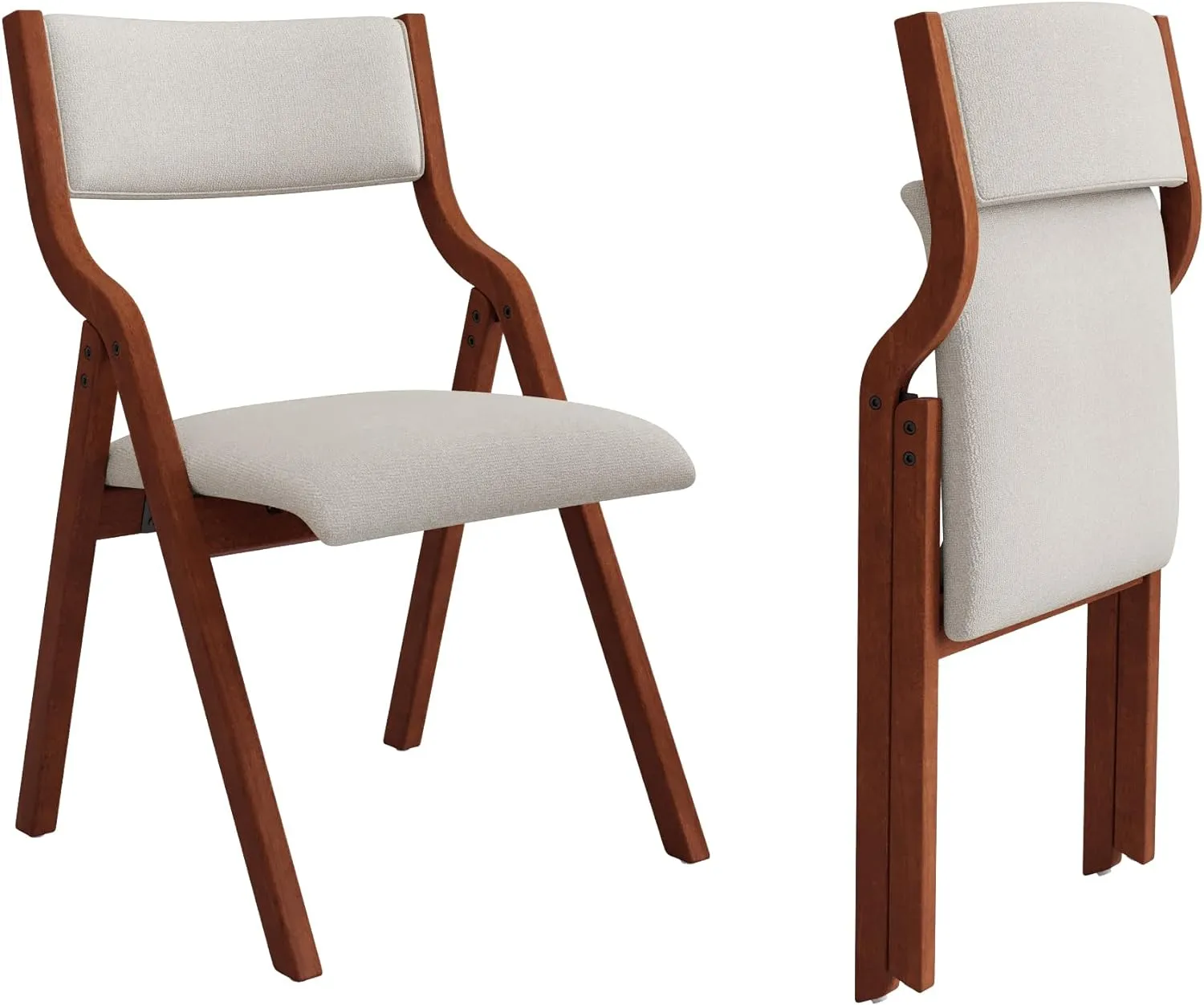 Ball & Cast Upholstered Folding Dining Chairs Set of 2, Foldable Wooden Chair 2-Pack, Portable Office Meeting-Chair for Kitchen Outdoor Activity, Easy Carry & Storage, Cherry Cream