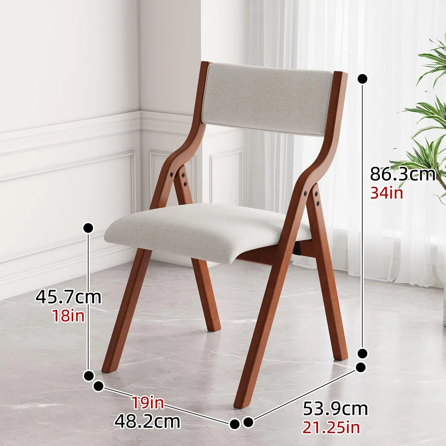 Ball & Cast Upholstered Folding Dining Chairs Set of 2, Foldable Wooden Chair 2-Pack, Portable Office Meeting-Chair for Kitchen Outdoor Activity, Easy Carry & Storage, Cherry Cream
