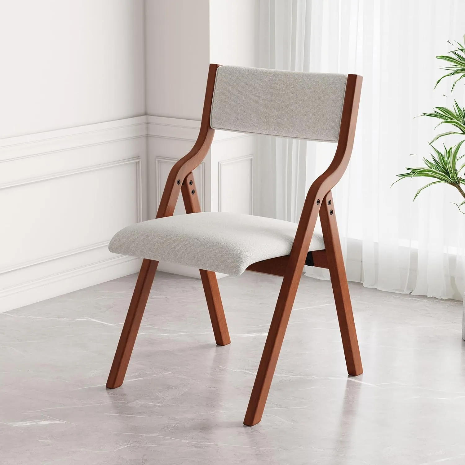 Ball & Cast Upholstered Folding Dining Chairs Set of 2, Foldable Wooden Chair 2-Pack, Portable Office Meeting-Chair for Kitchen Outdoor Activity, Easy Carry & Storage, Cherry Cream