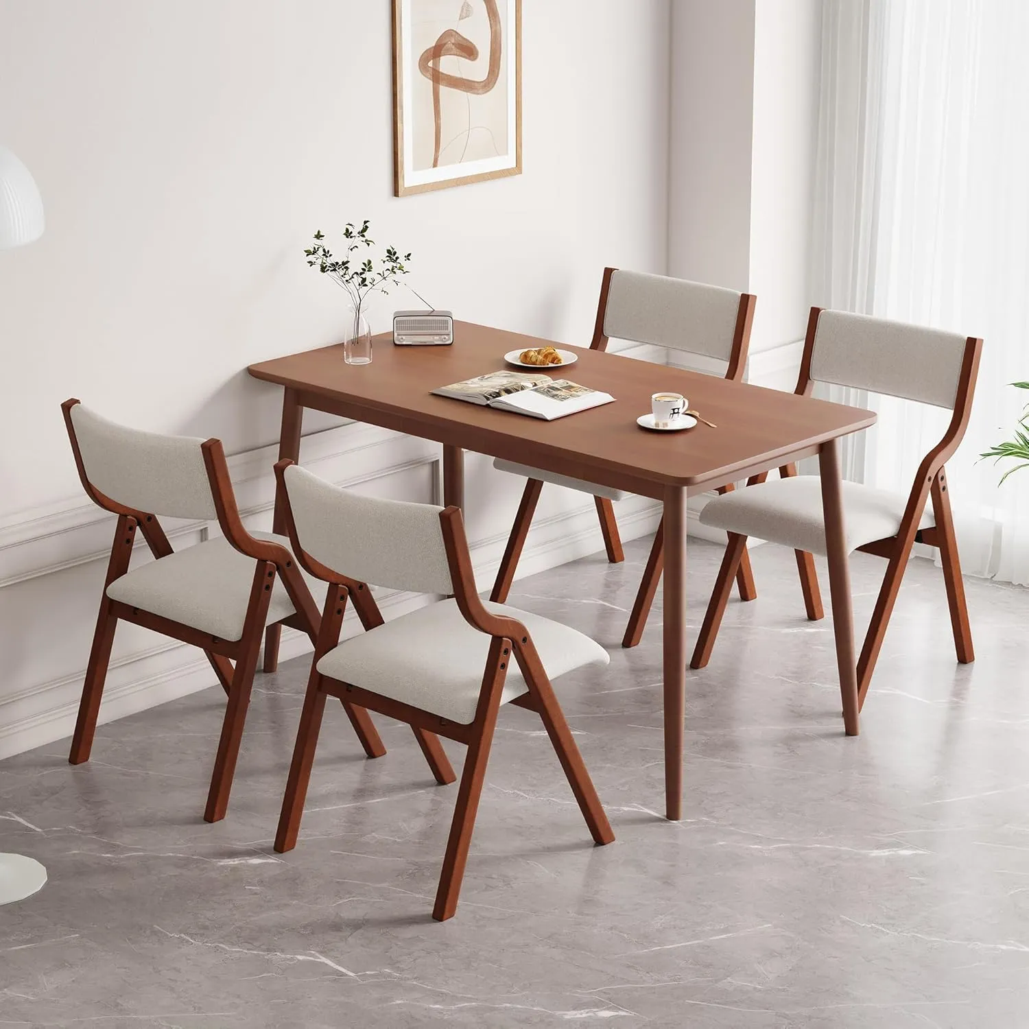 Ball & Cast Upholstered Folding Dining Chairs Set of 2, Foldable Wooden Chair 2-Pack, Portable Office Meeting-Chair for Kitchen Outdoor Activity, Easy Carry & Storage, Cherry Cream