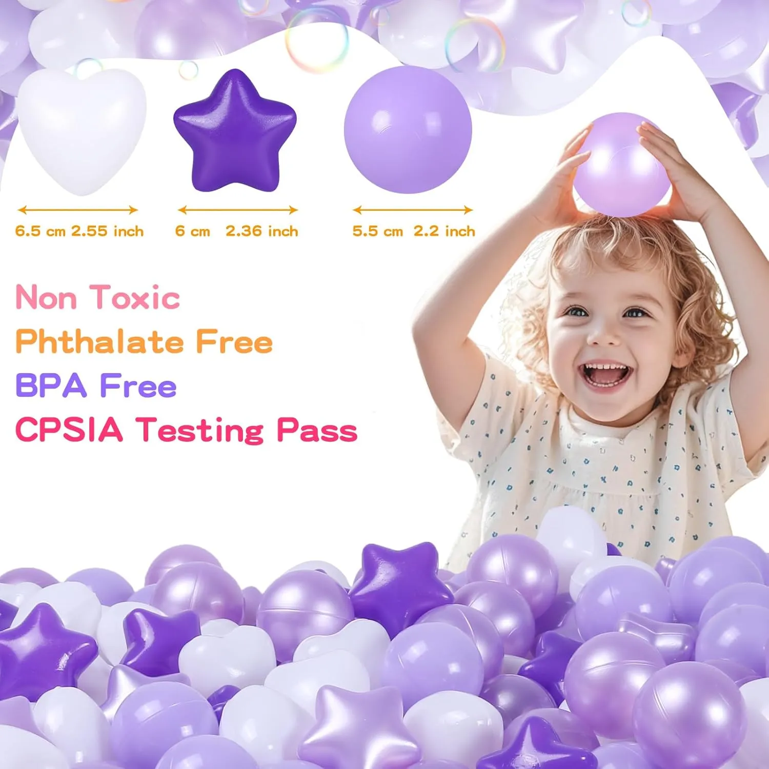 Ball Pit Balls 100 200 500 1000 Plastic Balls for Toddlers Phthalate Free BPA Free Crush Proof Balls in Reusable Play Toys for Kids with Storage Bag Indoor Outdoor