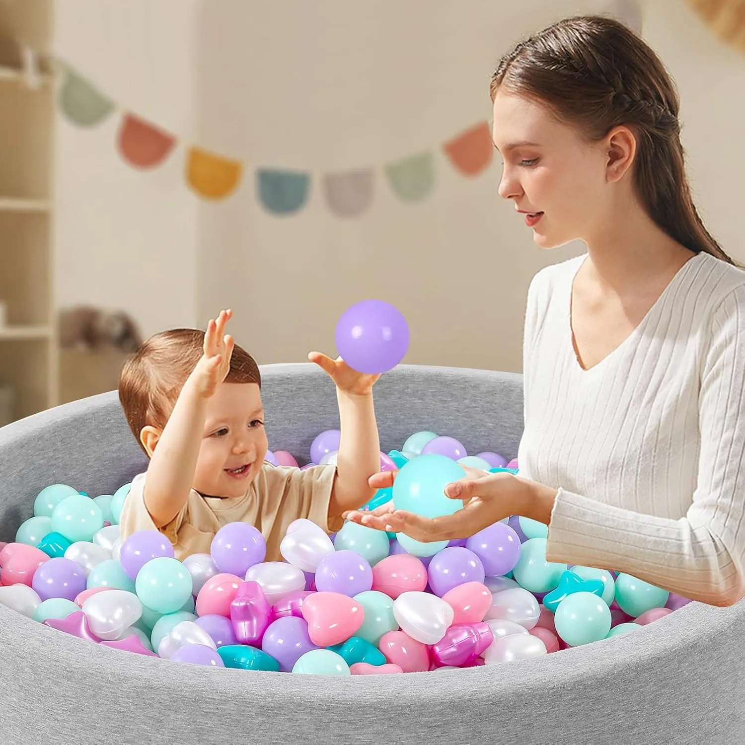 Ball Pit Balls 100 200 500 1000 Plastic Balls for Toddlers Phthalate Free BPA Free Crush Proof Balls in Reusable Play Toys for Kids with Storage Bag Indoor Outdoor