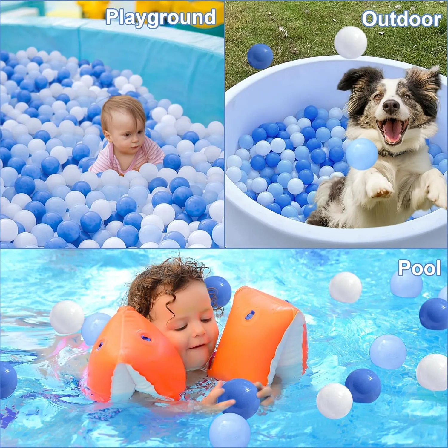 Ball Pit Balls 100 for Toddlers Crush Proof Plastic Balls for Ball Pit Phthalate Free BPA Free Colorful Pit Balls for Kids Babies Pool Play Tent Gift 2.2 Inches (Blue White Light Blue)