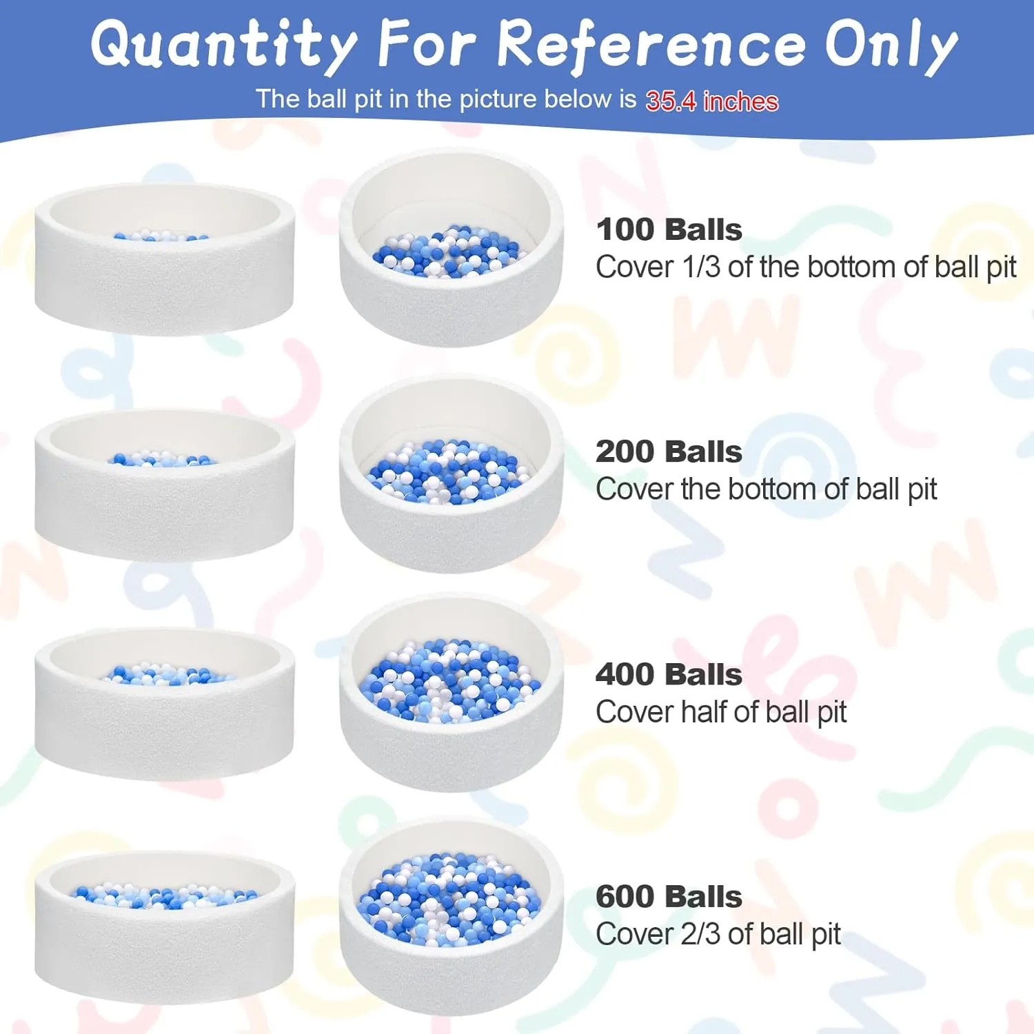 Ball Pit Balls 100 for Toddlers Crush Proof Plastic Balls for Ball Pit Phthalate Free BPA Free Colorful Pit Balls for Kids Babies Pool Play Tent Gift 2.2 Inches (Blue White Light Blue)