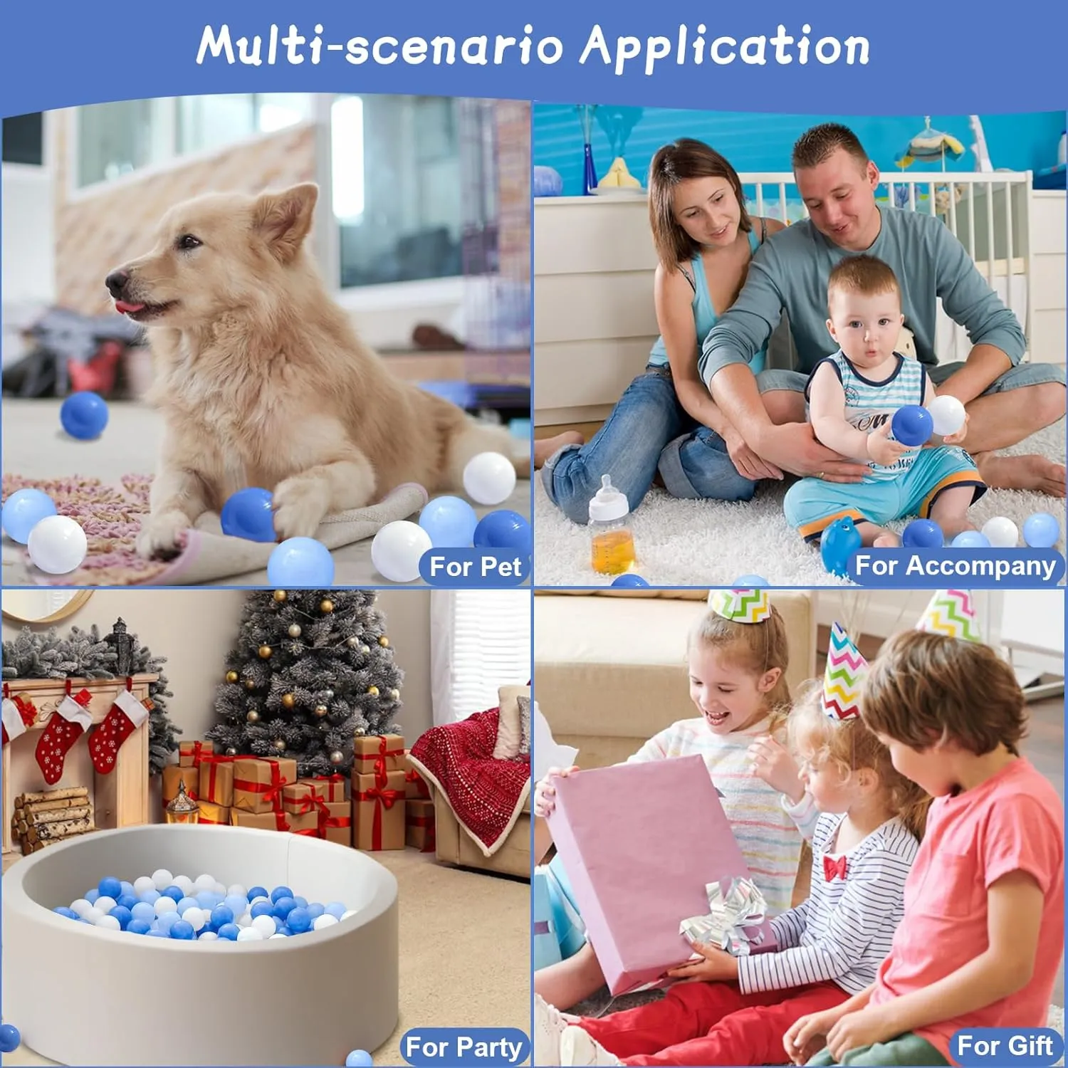 Ball Pit Balls 100 for Toddlers Crush Proof Plastic Balls for Ball Pit Phthalate Free BPA Free Colorful Pit Balls for Kids Babies Pool Play Tent Gift 2.2 Inches (Blue White Light Blue)