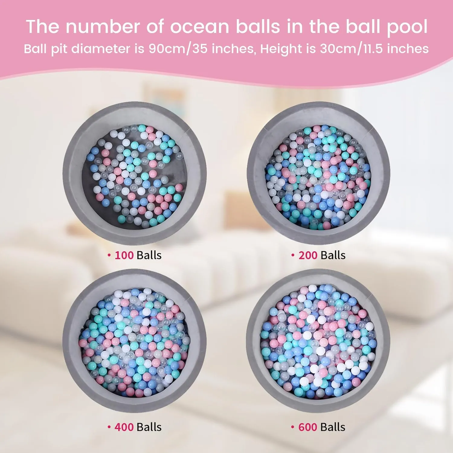 Ball Pit Balls for Kids, Pool Toys Thicken Soft Plastic Balls for Ball Pit BPA Free Toddler Toy White Clear and Pink 100pcs