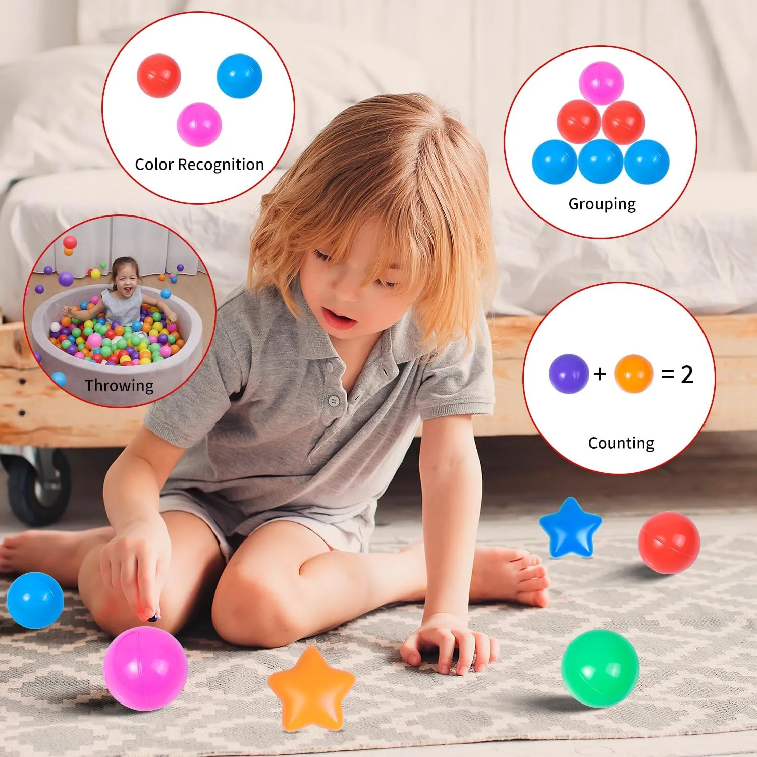 Ball Pit Balls for Toddlers Star and Round Set,BPA Phthalate Free,2.15" Play Balls Soft Plastic Balls for Baby Kids Birthday Pool Tent Party