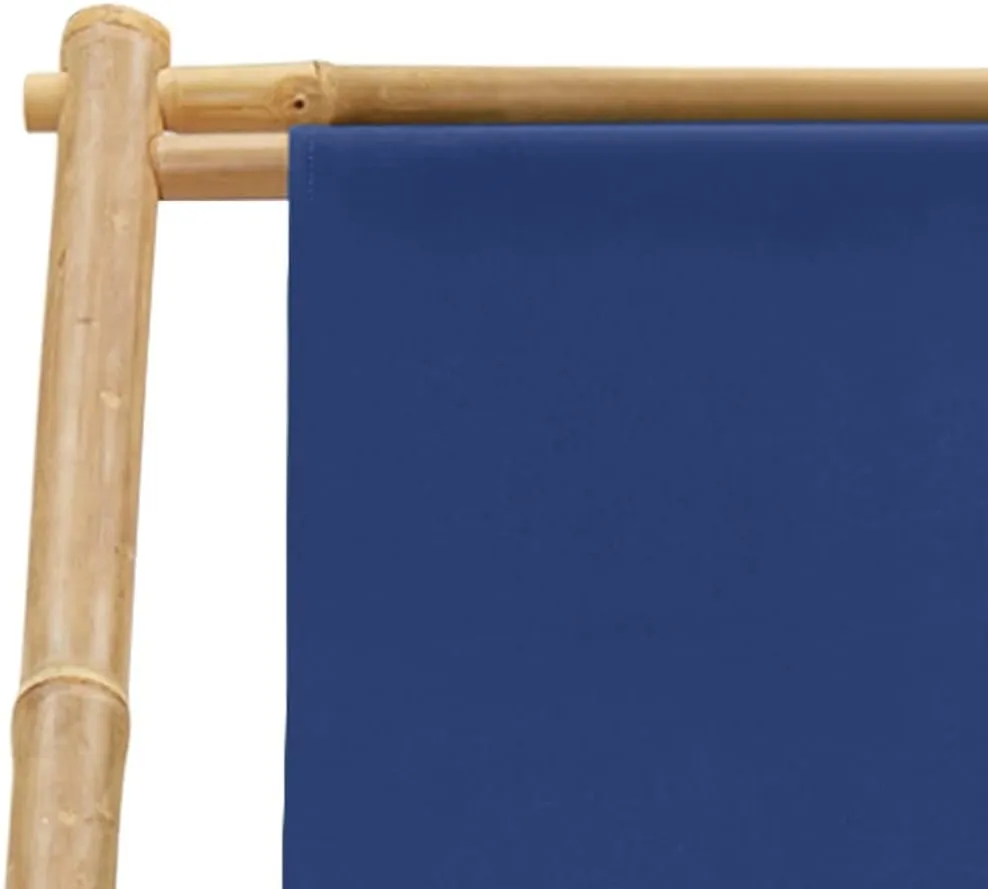 Bamboo and Canvas Deck Chair Navy Blue Adjustable Outdoor Lounge Furniture Patio Beach Furniture Foldable Camping Chair for Patio and Beach