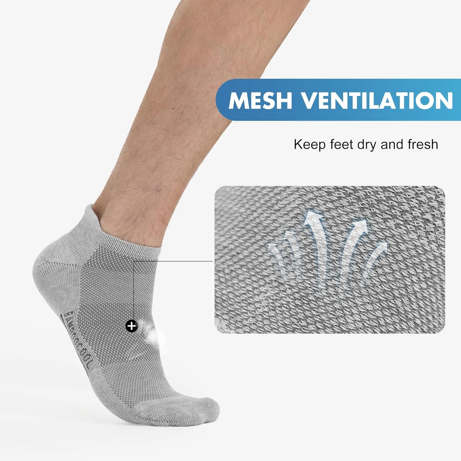 BAMBOO COOL Men's Ankle Socks Athletic Cushioned Moisture Wicking, Running Socks Arch Support Breathable, Heel Tab 8 Pack