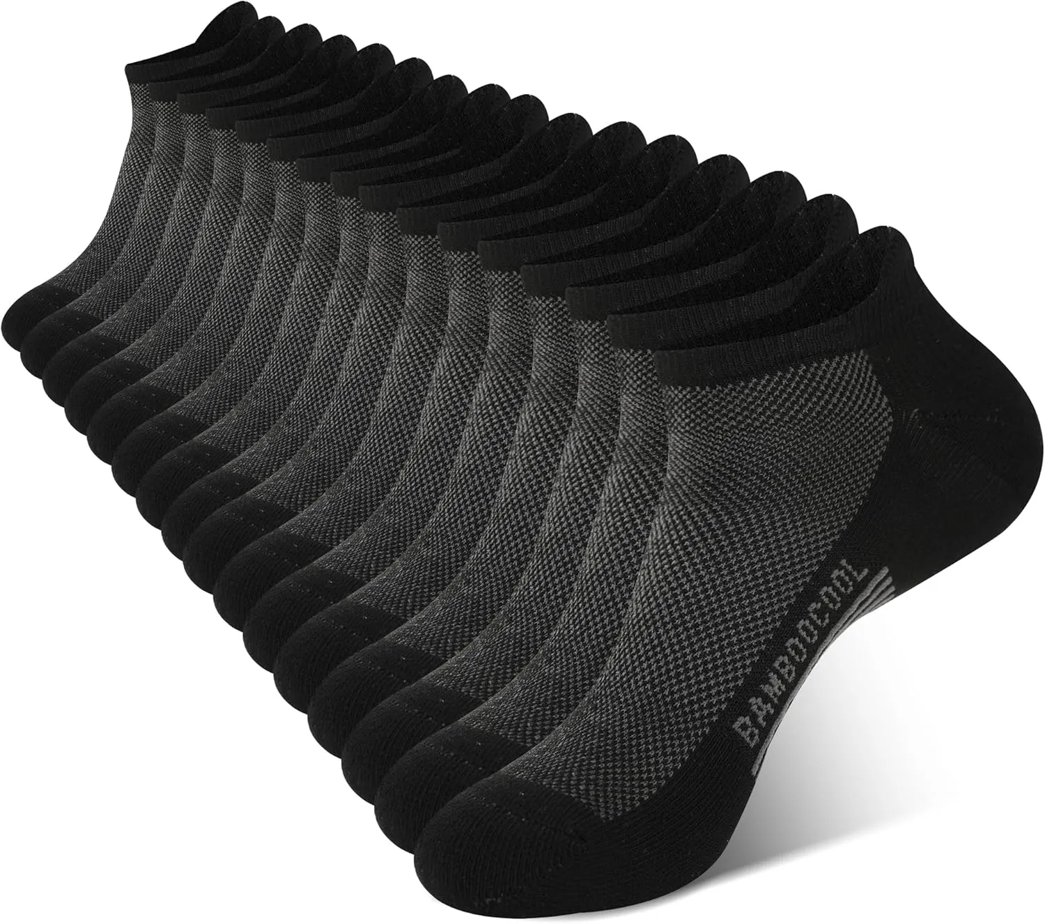 BAMBOO COOL Men's Ankle Socks Athletic Cushioned Moisture Wicking, Running Socks Arch Support Breathable, Heel Tab 8 Pack