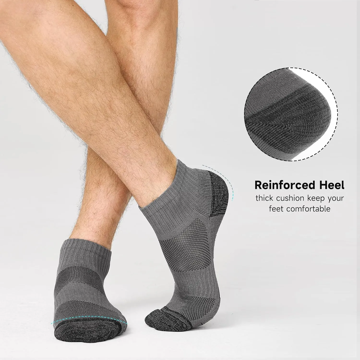 BAMBOO COOL Men's Ankle Socks Athletic Low Cut Cushioned Moisture Wicking, Running Socks Arch Support Breathable, 6 Pack