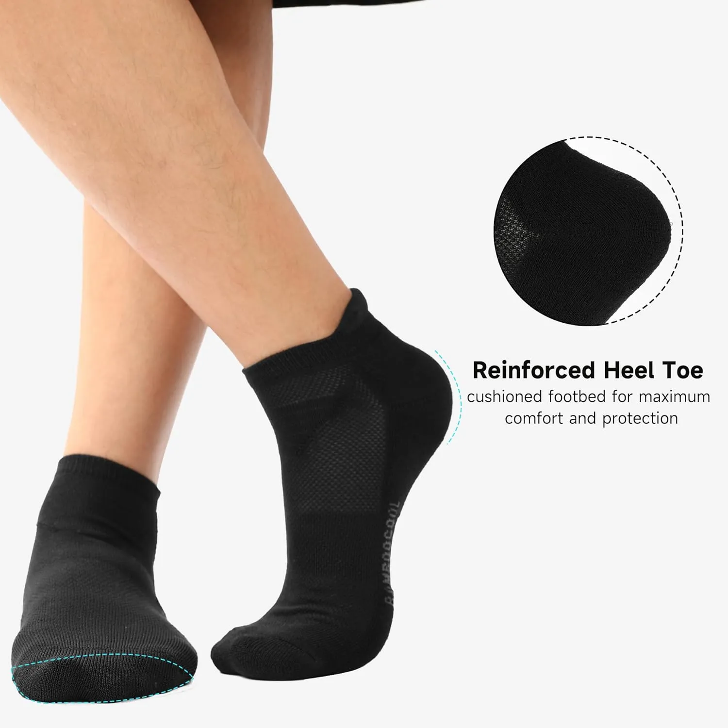 BAMBOO COOL Men's Ankle Socks Athletic Low Cut Cushioned Moisture Wicking, Running Socks Arch Support Breathable, 6 Pack