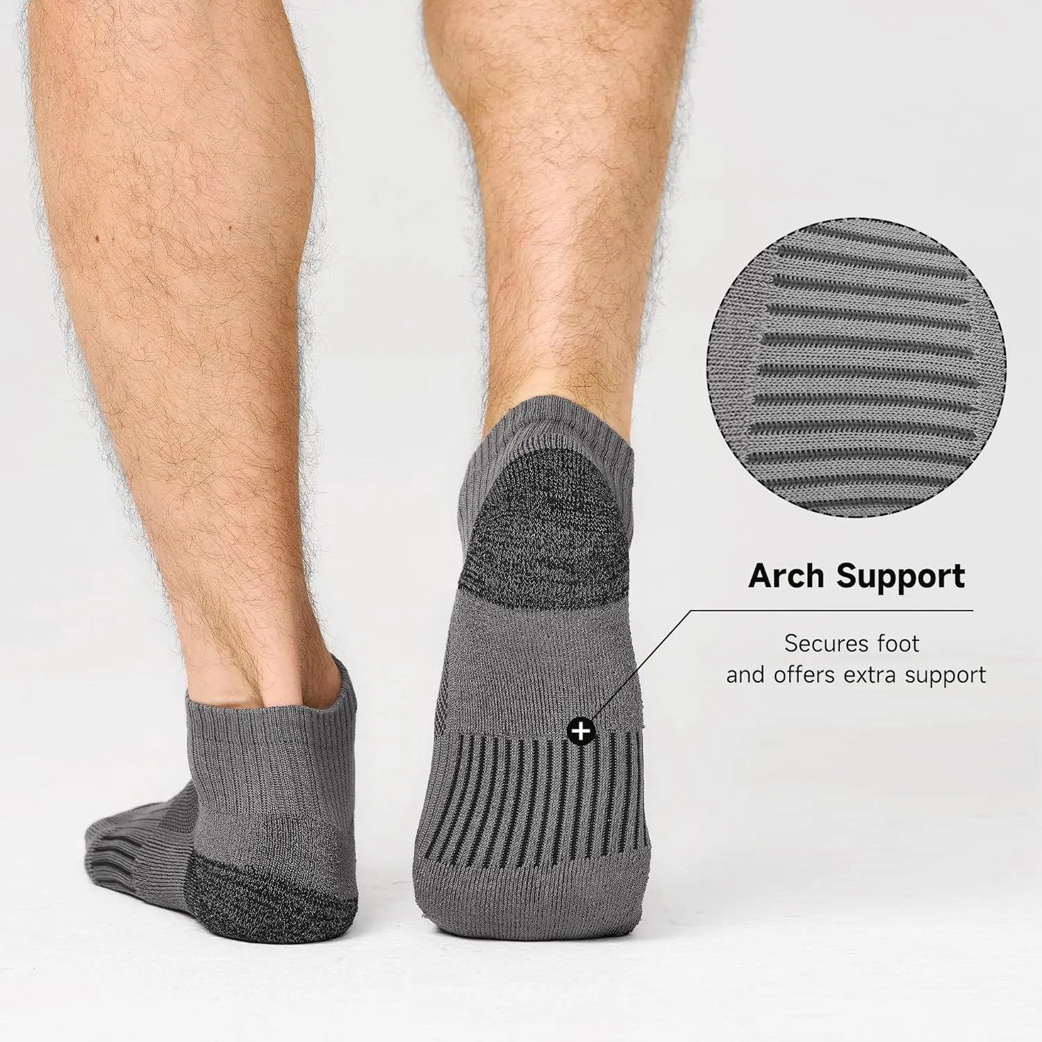 BAMBOO COOL Men's Ankle Socks Athletic Low Cut Cushioned Moisture Wicking, Running Socks Arch Support Breathable, 6 Pack