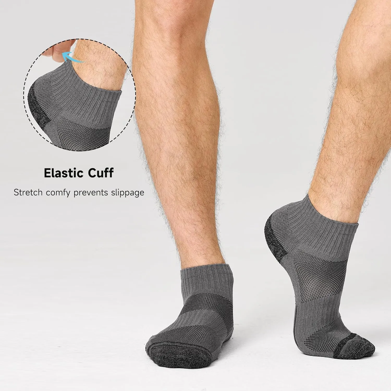 BAMBOO COOL Men's Ankle Socks Athletic Low Cut Cushioned Moisture Wicking, Running Socks Arch Support Breathable, 6 Pack