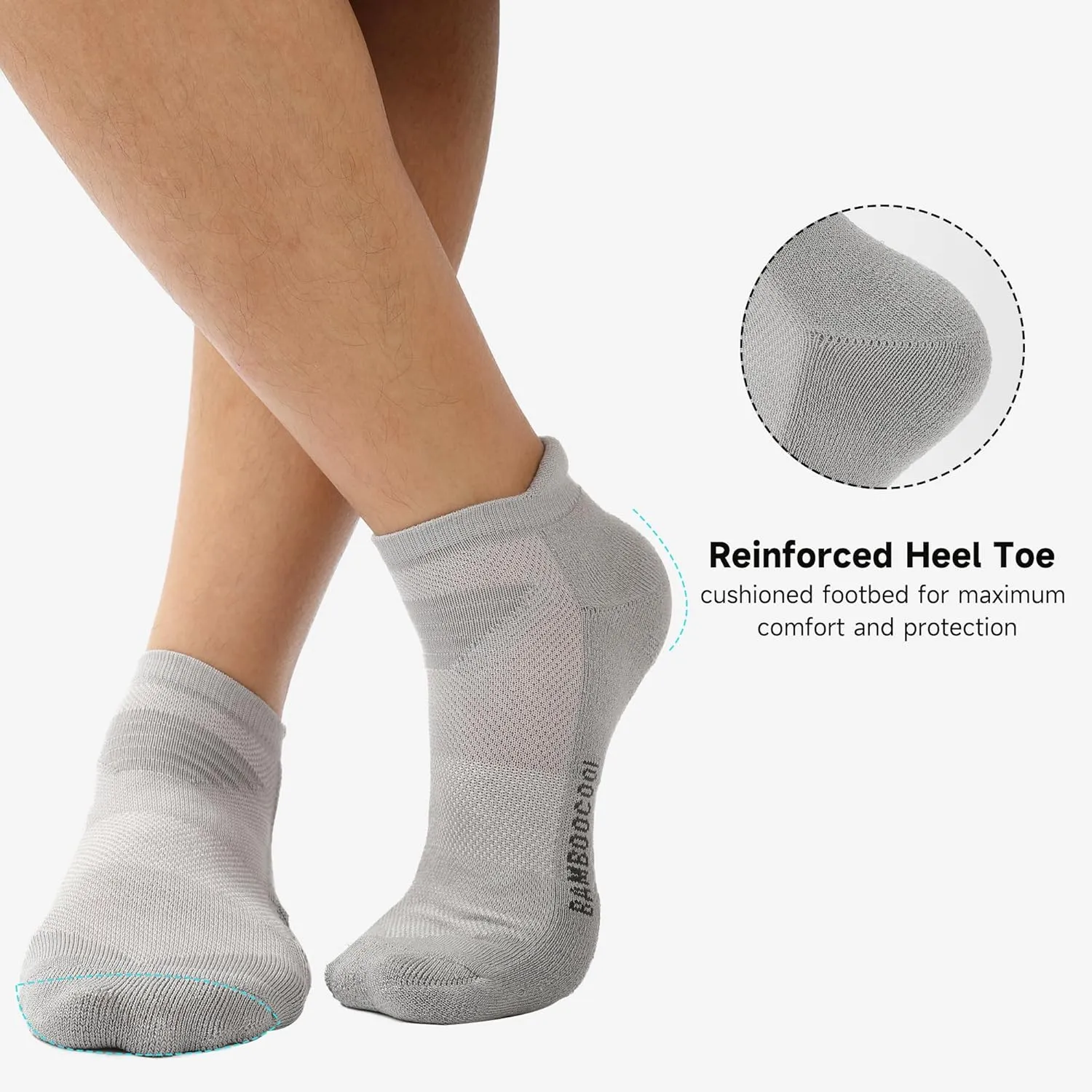 BAMBOO COOL Men's Ankle Socks Athletic Low Cut Cushioned Moisture Wicking, Running Socks Arch Support Breathable, 6 Pack
