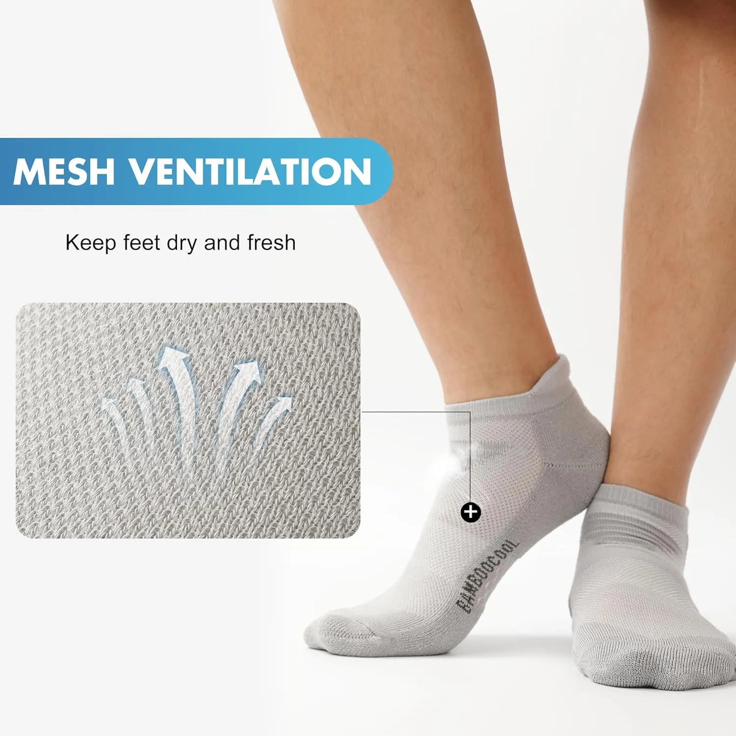 BAMBOO COOL Men's Ankle Socks Athletic Low Cut Cushioned Moisture Wicking, Running Socks Arch Support Breathable, 6 Pack