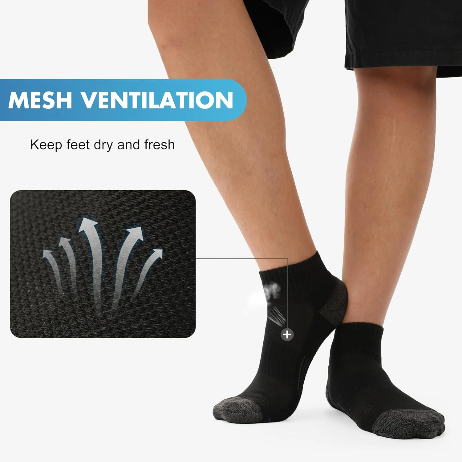 BAMBOO COOL Men's Ankle Socks Athletic Low Cut Cushioned Moisture Wicking, Running Socks Arch Support Breathable, 6 Pack