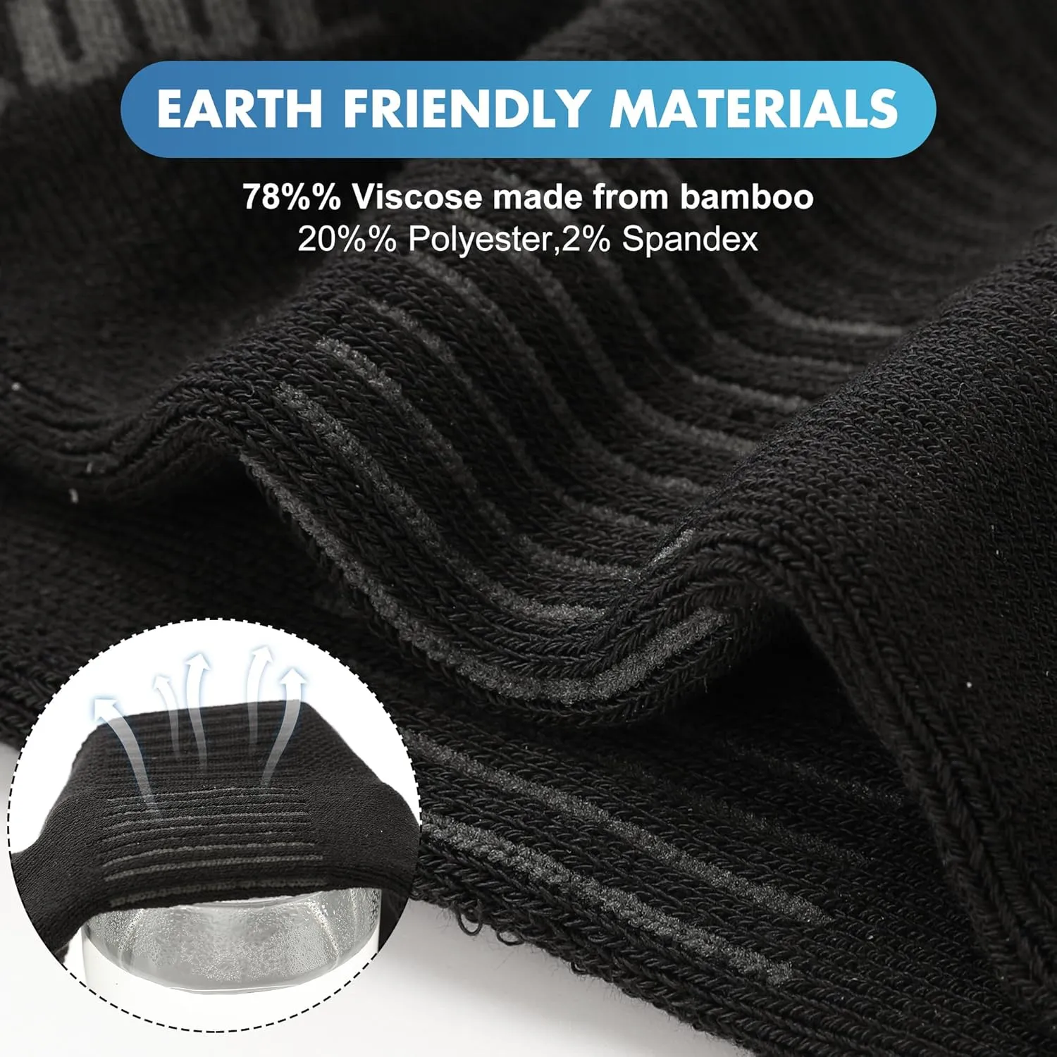 BAMBOO COOL Men's Ankle Socks Athletic Low Cut Cushioned Moisture Wicking, Running Socks Arch Support Breathable, 6 Pack