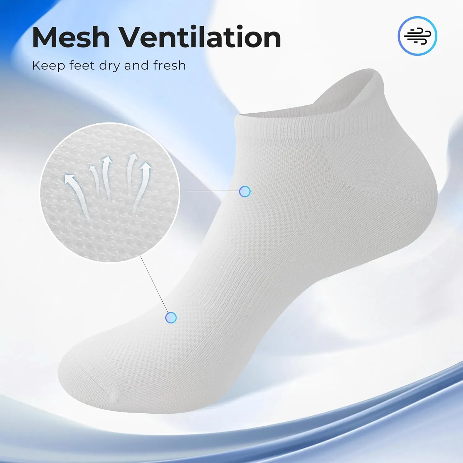 BAMBOO COOL Men's Ankle Socks Athletic Low Cut Heel Tab Cushioned Moisture Wicking, Running Arch Support Breathable, 8 Pack