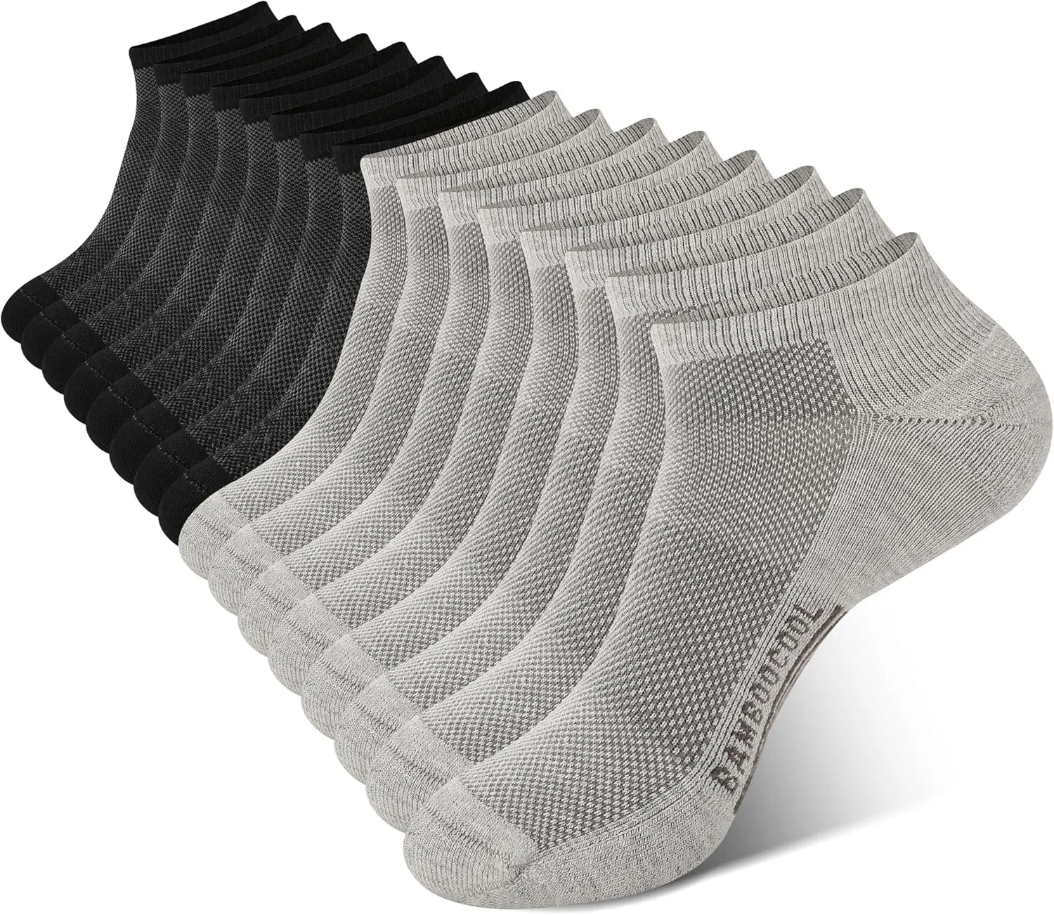 BAMBOO COOL Men's Athletic Ankle Socks Cushioned Moisture Wicking, Low Cut Running Mesh Socks Arch Support, 8 Pack