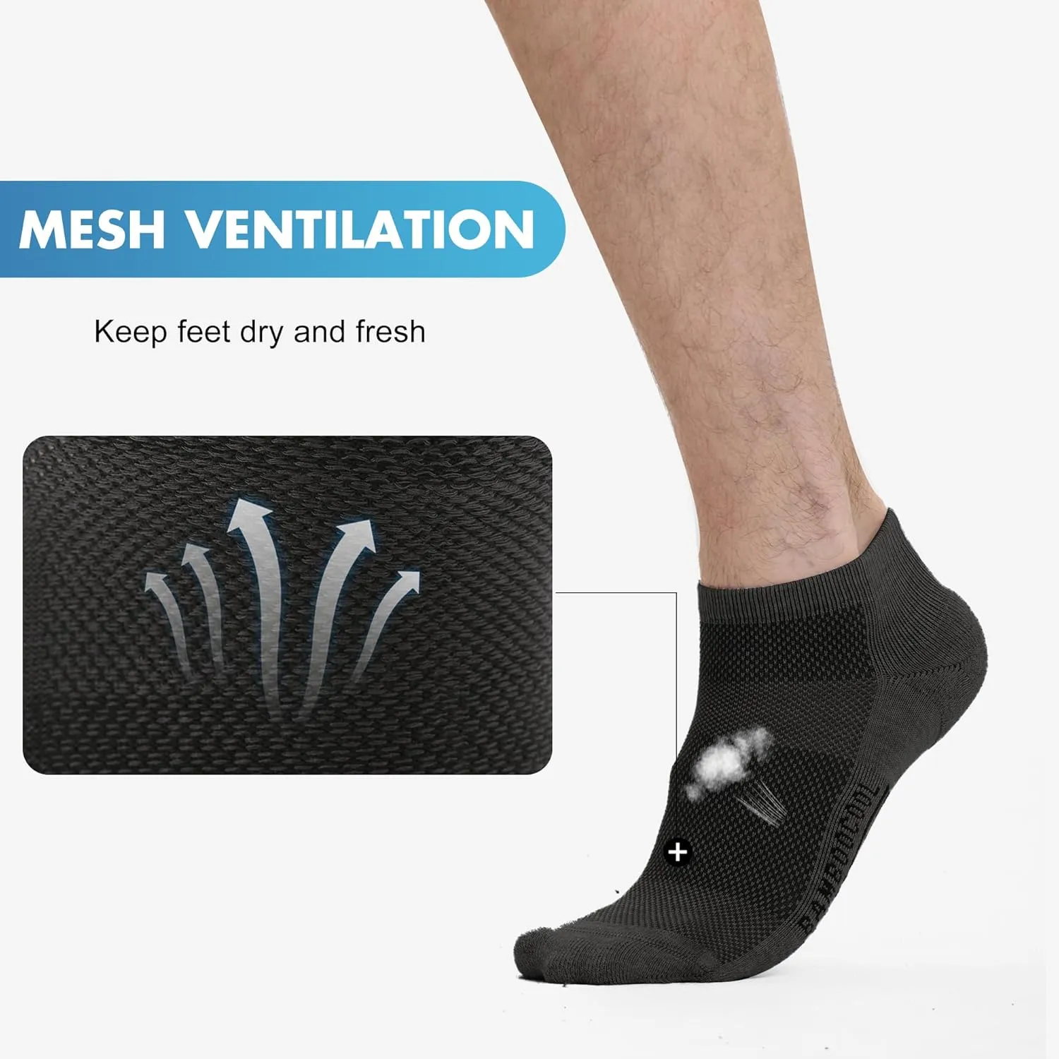 BAMBOO COOL Men's Athletic Ankle Socks Cushioned Moisture Wicking, Low Cut Running Mesh Socks Arch Support, 8 Pack