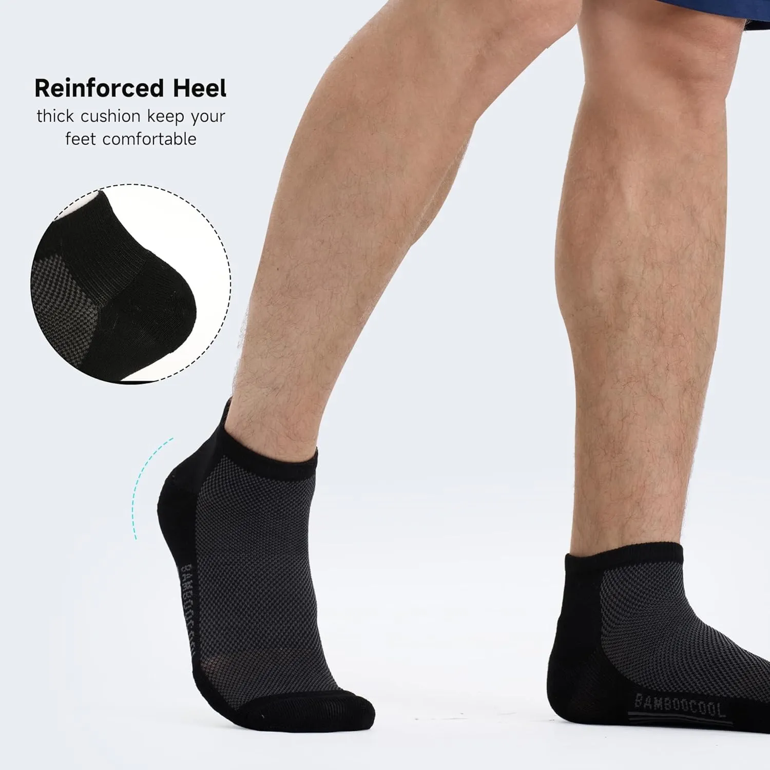 BAMBOO COOL Men's Athletic Ankle Socks Cushioned Moisture Wicking, Low Cut Running Mesh Socks Arch Support, 8 Pack