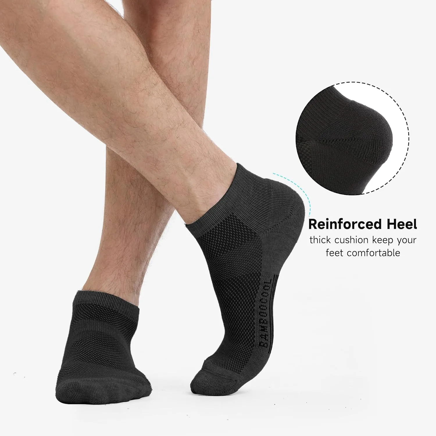 BAMBOO COOL Men's Athletic Ankle Socks Cushioned Moisture Wicking, Low Cut Running Mesh Socks Arch Support, 8 Pack